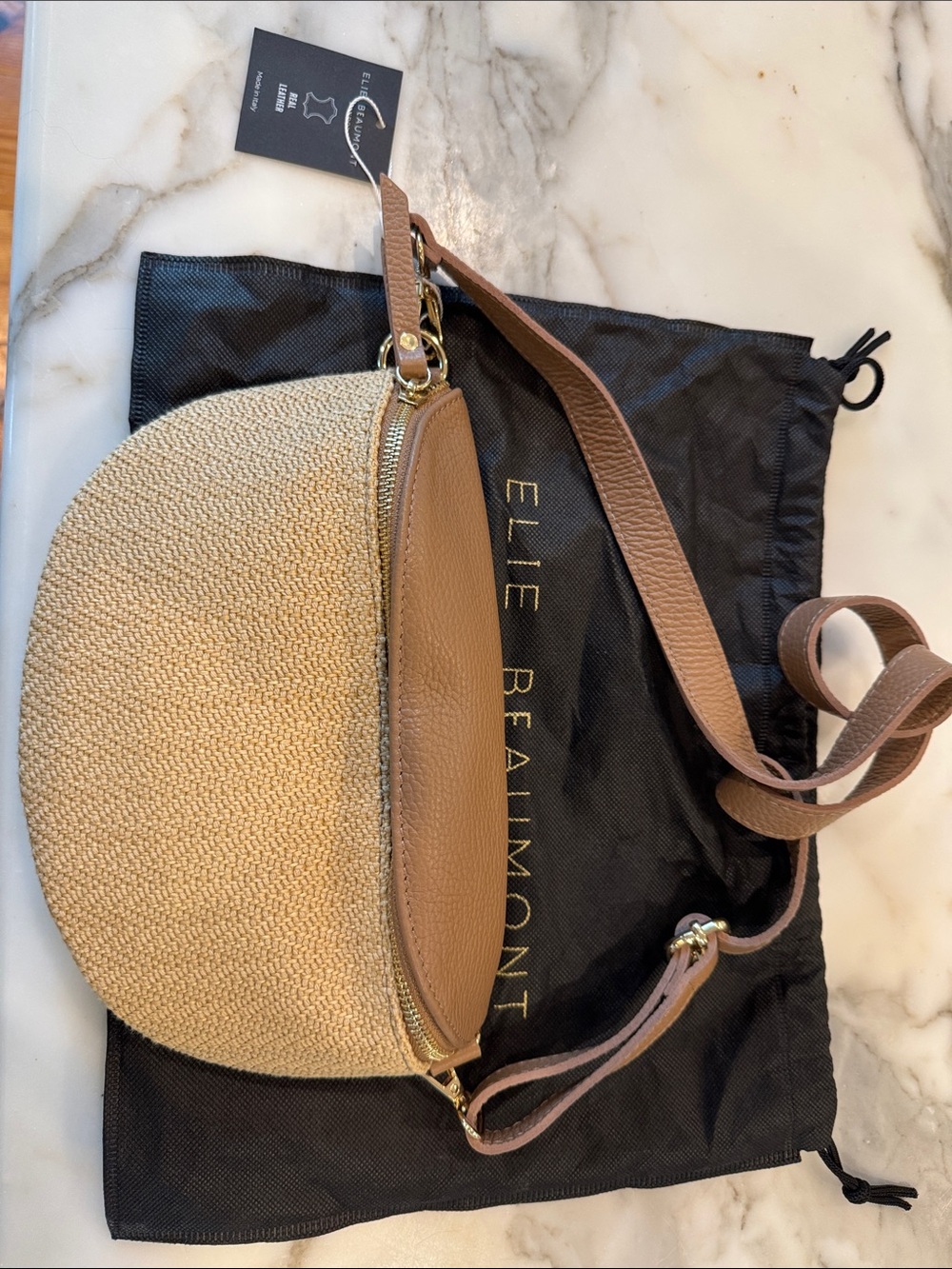 Tan & Cream Woven Crossbody Bag